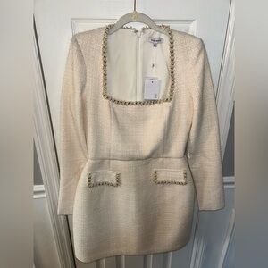 NADINE MERABI Cream Dress with Pearl and Gold Detailing